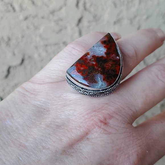 New Huge Seam Agate Antique Design 925 Silver Statement Ring. - Picture 9 of 16